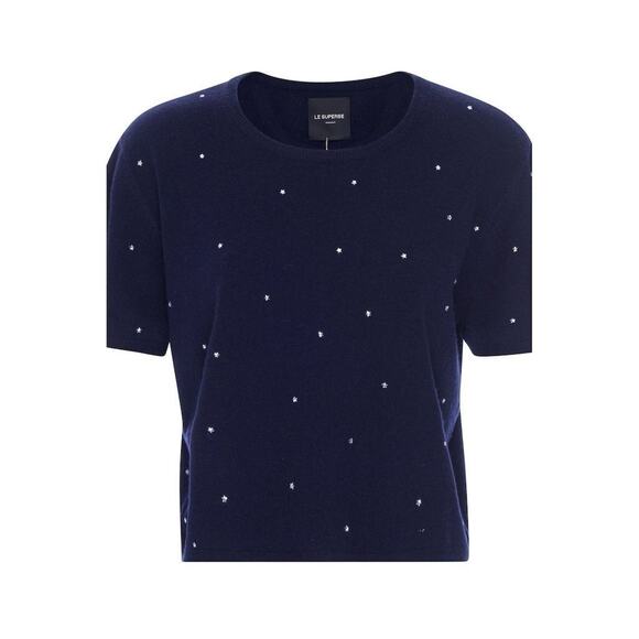 Le Superbe NWT Women's Twinkle Twinkle Star Embellished Knit Top in Blue Size M - Picture 1 of 6